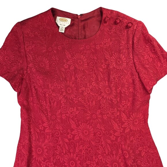 Talbots Dress Womens 12 P Red Silk Jacquard Floral A Line Midi Party Event Glam - Picture 2 of 15